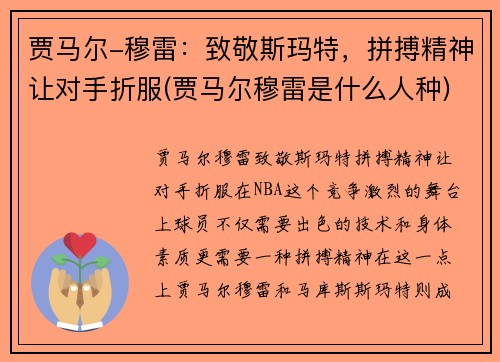 贾马尔-穆雷：致敬斯玛特，拼搏精神让对手折服(贾马尔穆雷是什么人种)