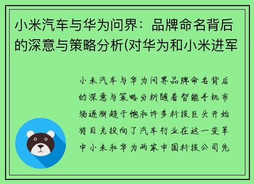 小米汽车与华为问界：品牌命名背后的深意与策略分析(对华为和小米进军制造汽车的看法)