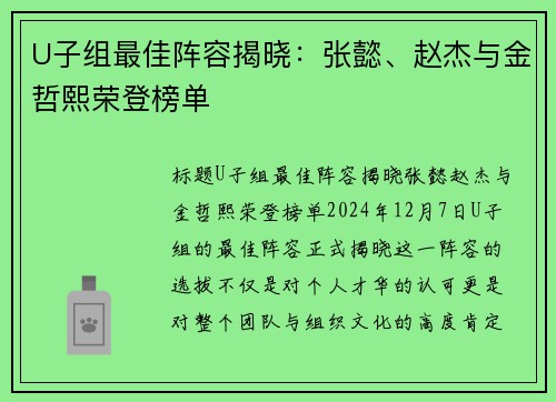 U子组最佳阵容揭晓：张懿、赵杰与金哲熙荣登榜单