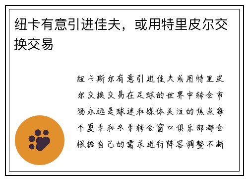 纽卡有意引进佳夫，或用特里皮尔交换交易