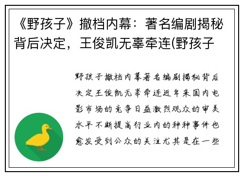 《野孩子》撤档内幕：著名编剧揭秘背后决定，王俊凯无辜牵连(野孩子 剧照)