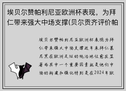 埃贝尔赞帕利尼亚欧洲杯表现，为拜仁带来强大中场支撑(贝尔贡齐评价帕瓦罗蒂)